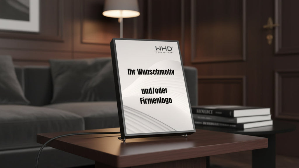 SoundPicture Mini personalisiertes Firmengeschenk – Bilderrahmen mit Bluetooth-Lautsprecher und individuellem Wunschmotiv oder Firmenlogo