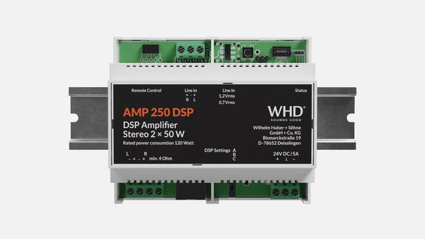 AMP 250 DSP HS, grau - Stereo-Verstärker für die Hutschiene