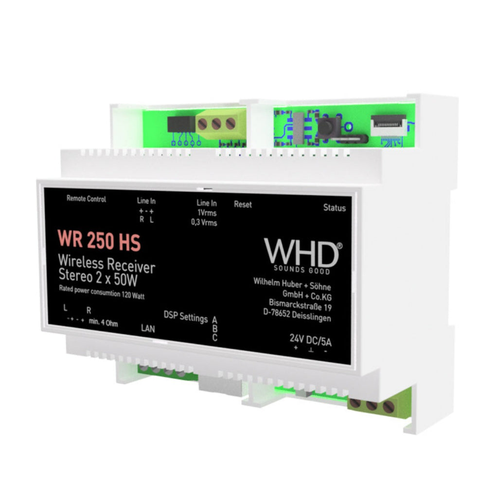 WR250DSP HS, grau - Bluetooth/-(W)LAN Receiver inkl. Stereoverstärker und DSP für die Hutschiene